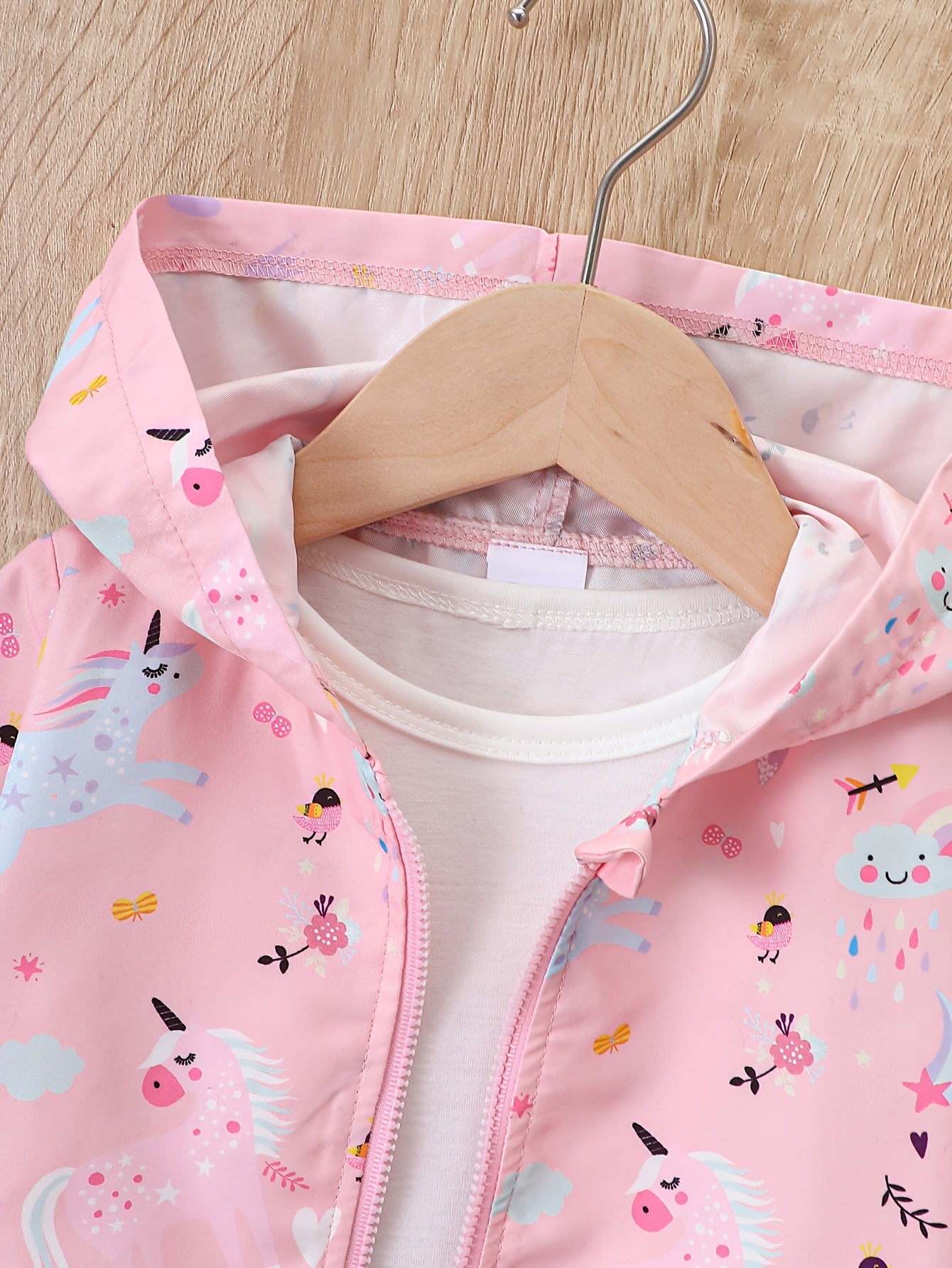 Girl's Cartoon Hooded Jacket Outdoor Windbreaker Zip Up Coat