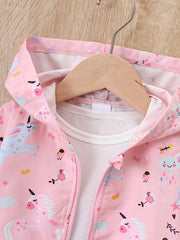 Girl's Cartoon Hooded Jacket Outdoor Windbreaker Zip Up Coat