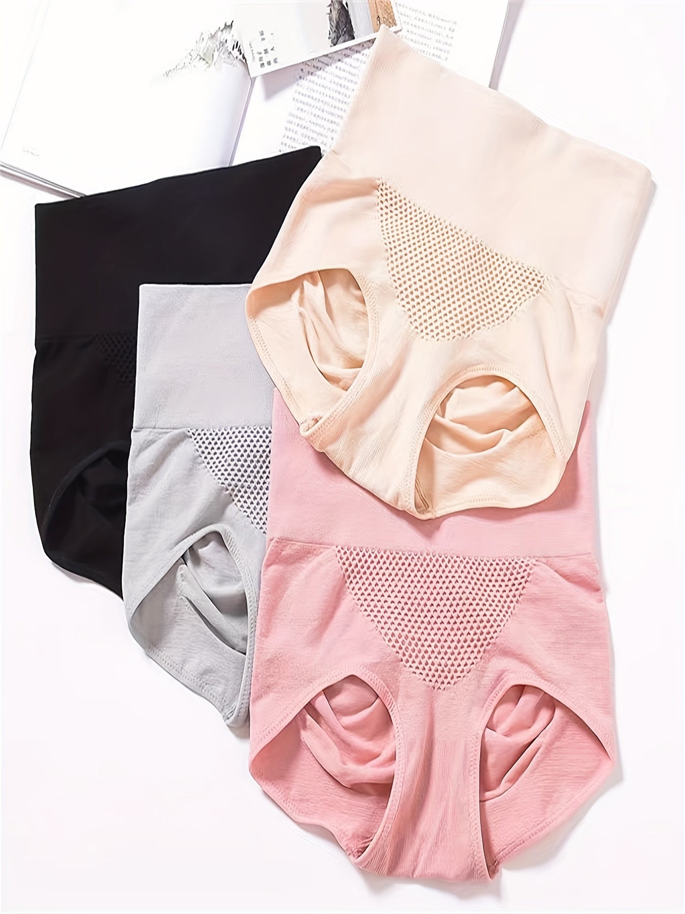 4pcs Mesh Tummy Control Briefs High Waist Intimates Panties