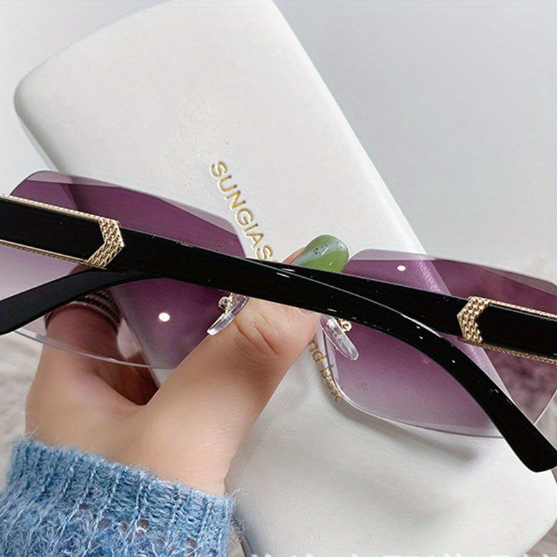 Rimless Square Sunglasses Gradient Lens Cut Edge Eyewear UV 400