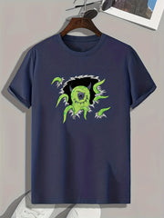 Monster Pattern Print Men's Comfy Sports T-shirt Graphic Tee