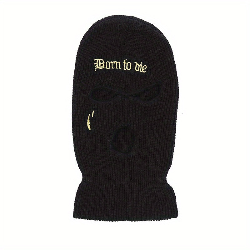 Gothic Letter Embroidery Balaclava 3 Hole Knitted Ski Mask