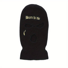 Gothic Letter Embroidery Balaclava 3 Hole Knitted Ski Mask