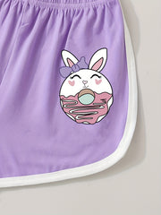 Girls Rabbit Donut Elastic Waist Track Shorts