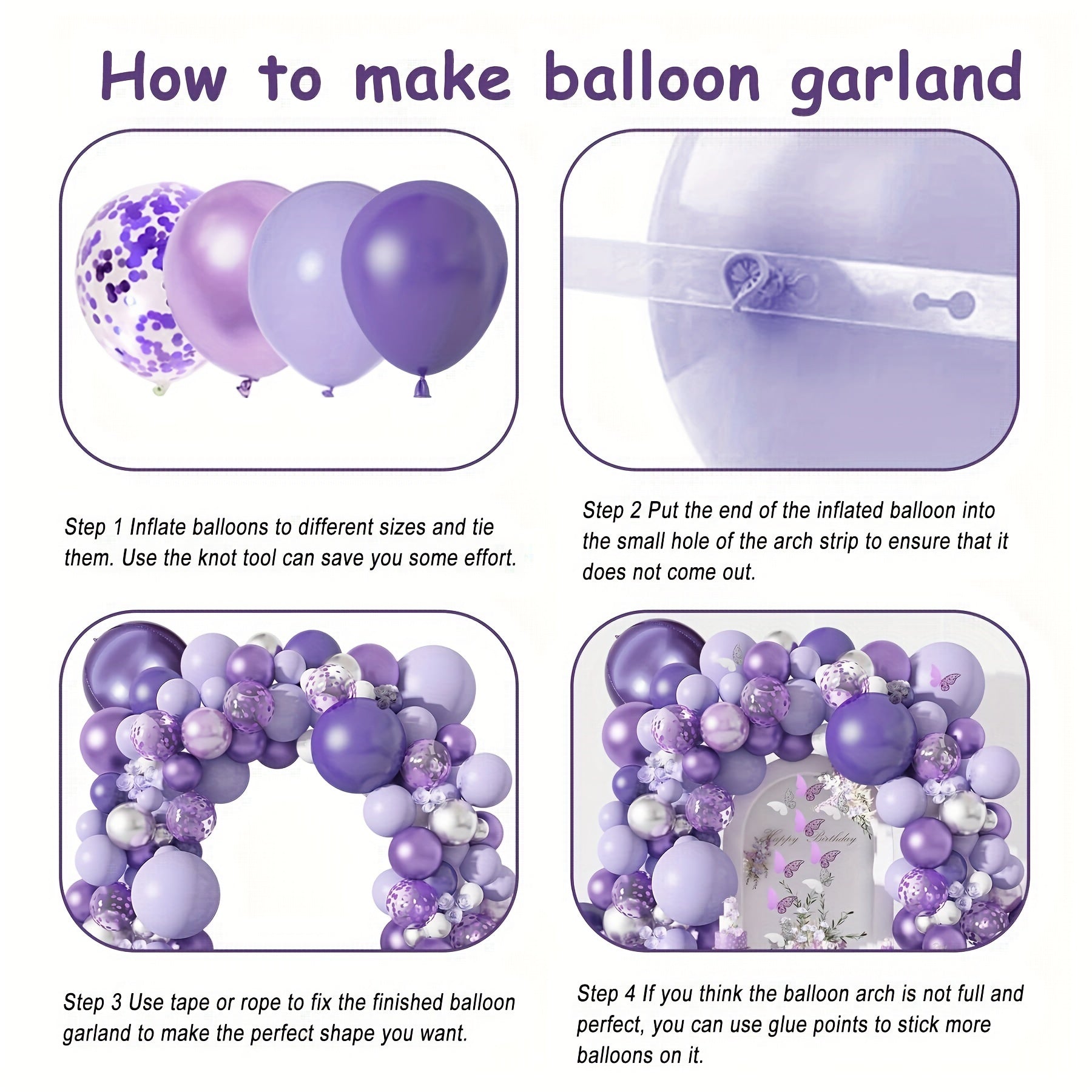 145pcs Baby Shower Decorations Purple Balloon Kit with Butterfly Sticker