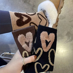 3 Pairs Heart Print Mid Tube Socks Soft Women's Stockings