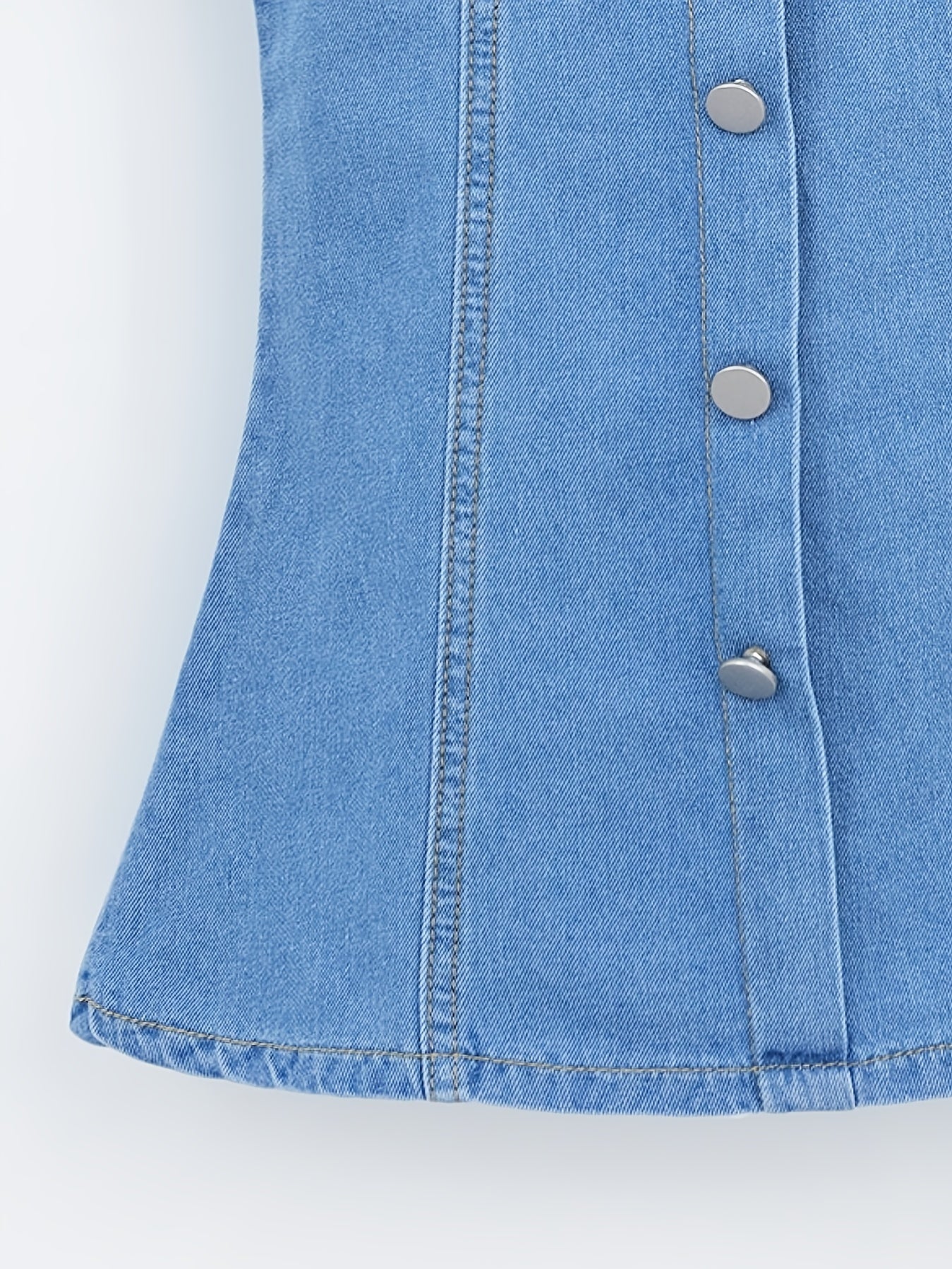Girls Casual Denim Tunic Dress Square Neck Short Sleeve