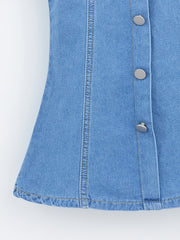 Girls Casual Denim Tunic Dress Square Neck Short Sleeve