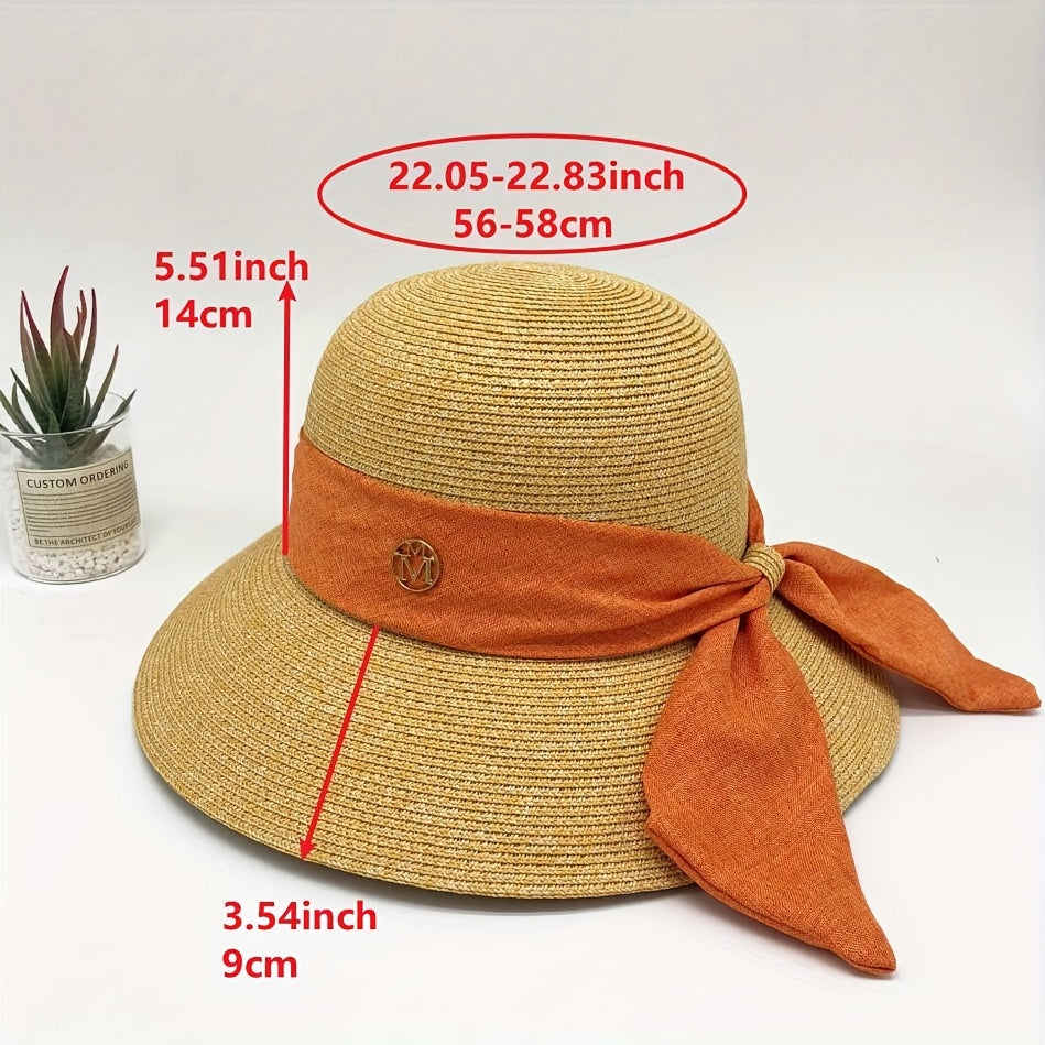 Ribbon Bow Decor Sun Hat Solid Curved Brim Straw Hat Jazz Fedora