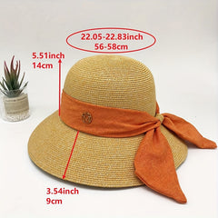 Ribbon Bow Decor Sun Hat Solid Curved Brim Straw Hat Jazz Fedora