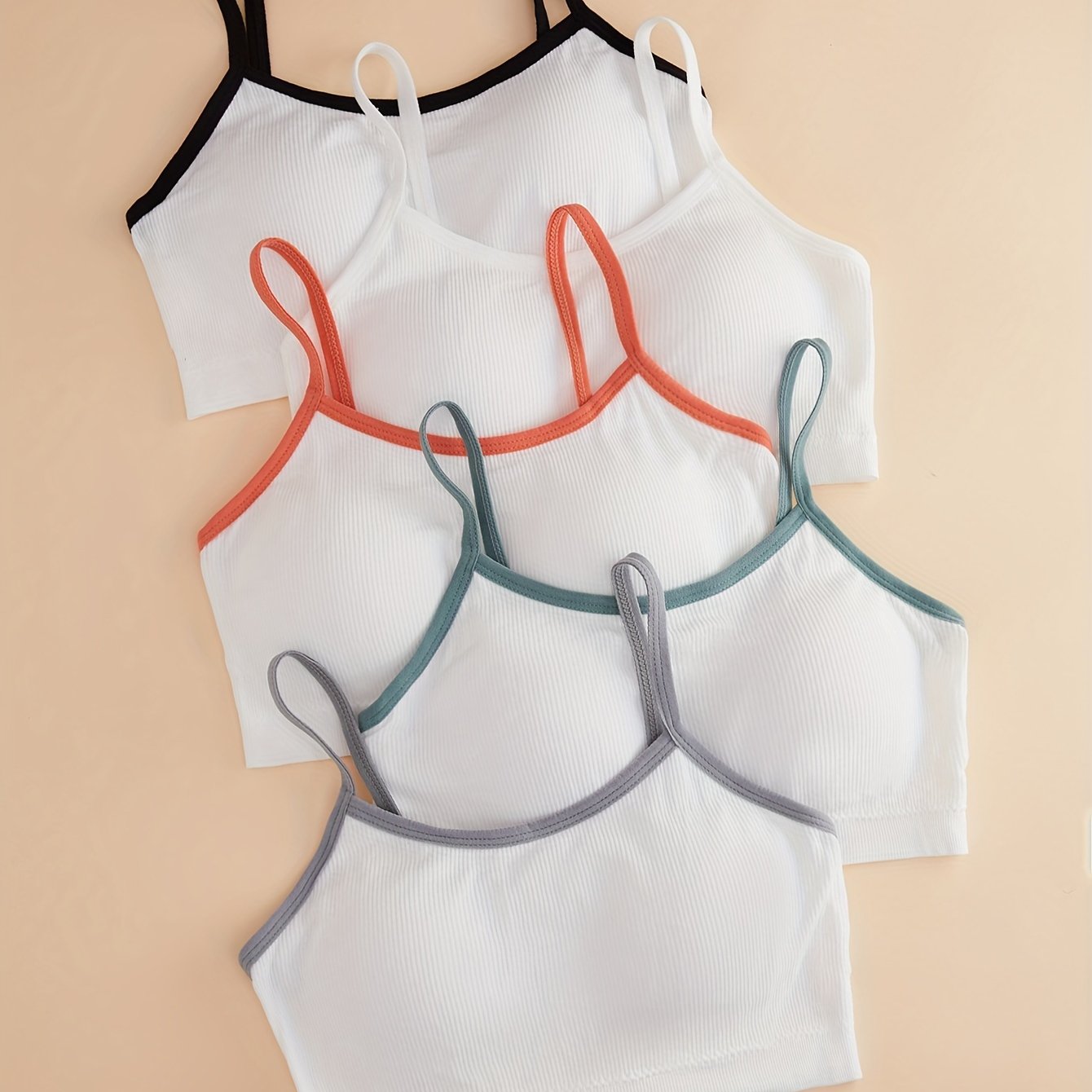 5pcs Wireless Ribbed Bras Stretch Comfort Breathable Lingerie Underwear