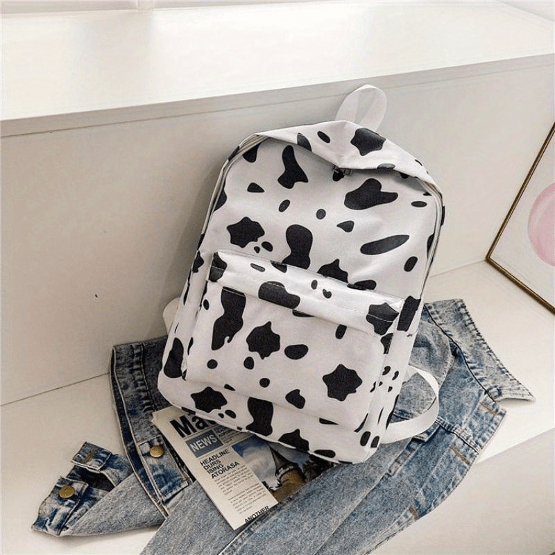 Cow Pattern Backpack Large Capacity School Bag Zipper Casual Backpack & Purse