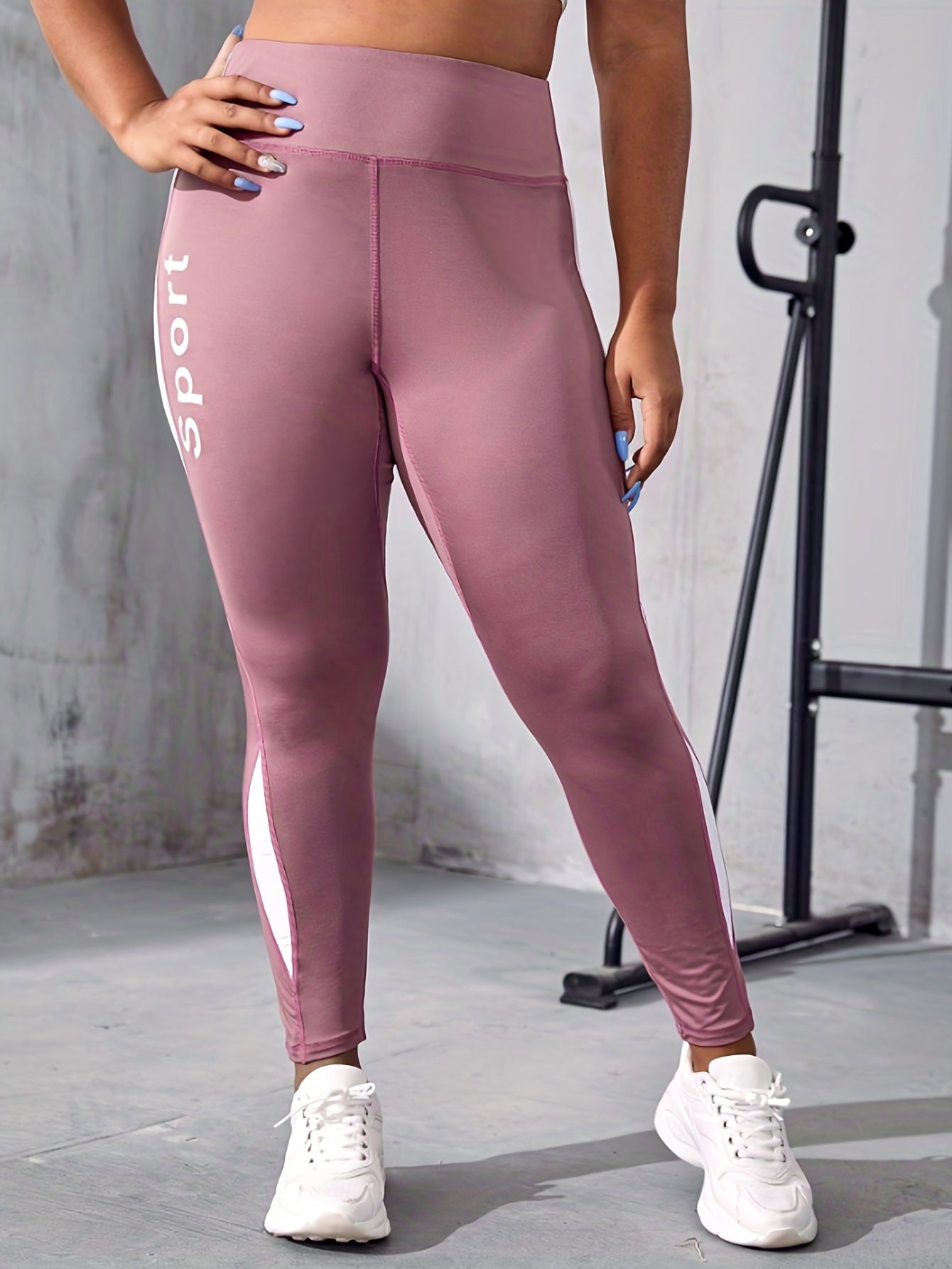  Colorblock Letter Print High Rise Sports Leggings