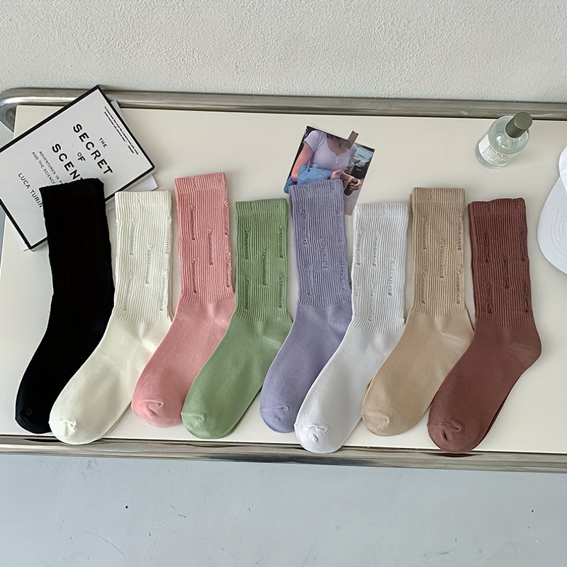 8 Pairs Ripped Crew Socks Comfy & Breathable Women's Stockings & Hosiery