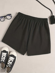  Slogan Print Elastic Waist Lounge Shorts