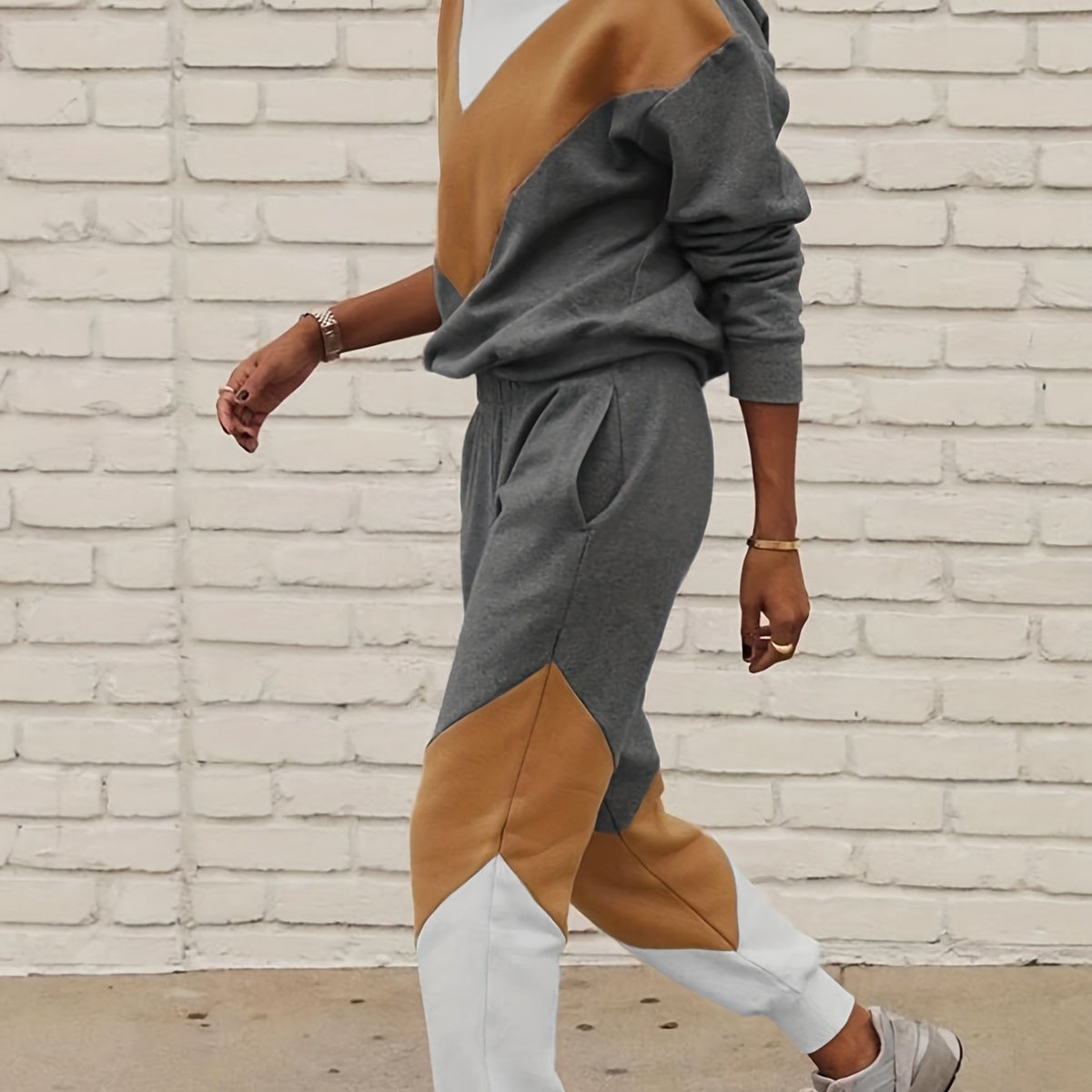  Colorblock Long Sleeve Top & Trouser Set