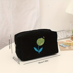 Corduroy Cosmetic Bag Makeup Bag Flower Make Up Organizer