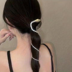 Snake Shape Hair Clip With Long Rhinestone Tassel Gothic Style Hair Accessories