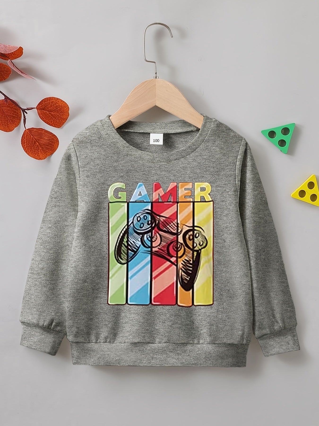 Vintage Gamepad Print Boys Casual Pullover Sweatshirt
