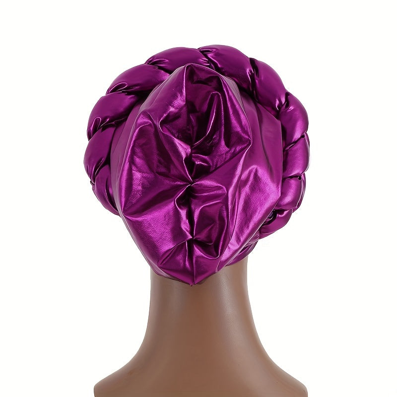 Purple Turban Cap Hot Stamping Braided Hijab Hat