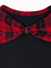  Colorblock Plaid Print Boat Neck Dress