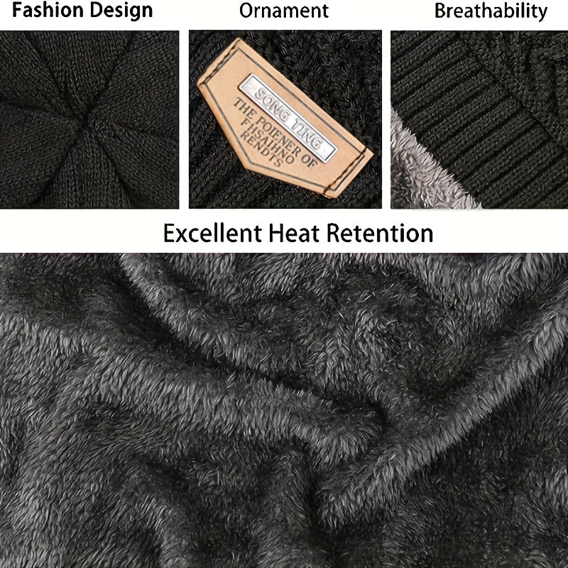 Winter Warm Windproof Hat Touch Screen Gloves Knitted Neck Cover Set