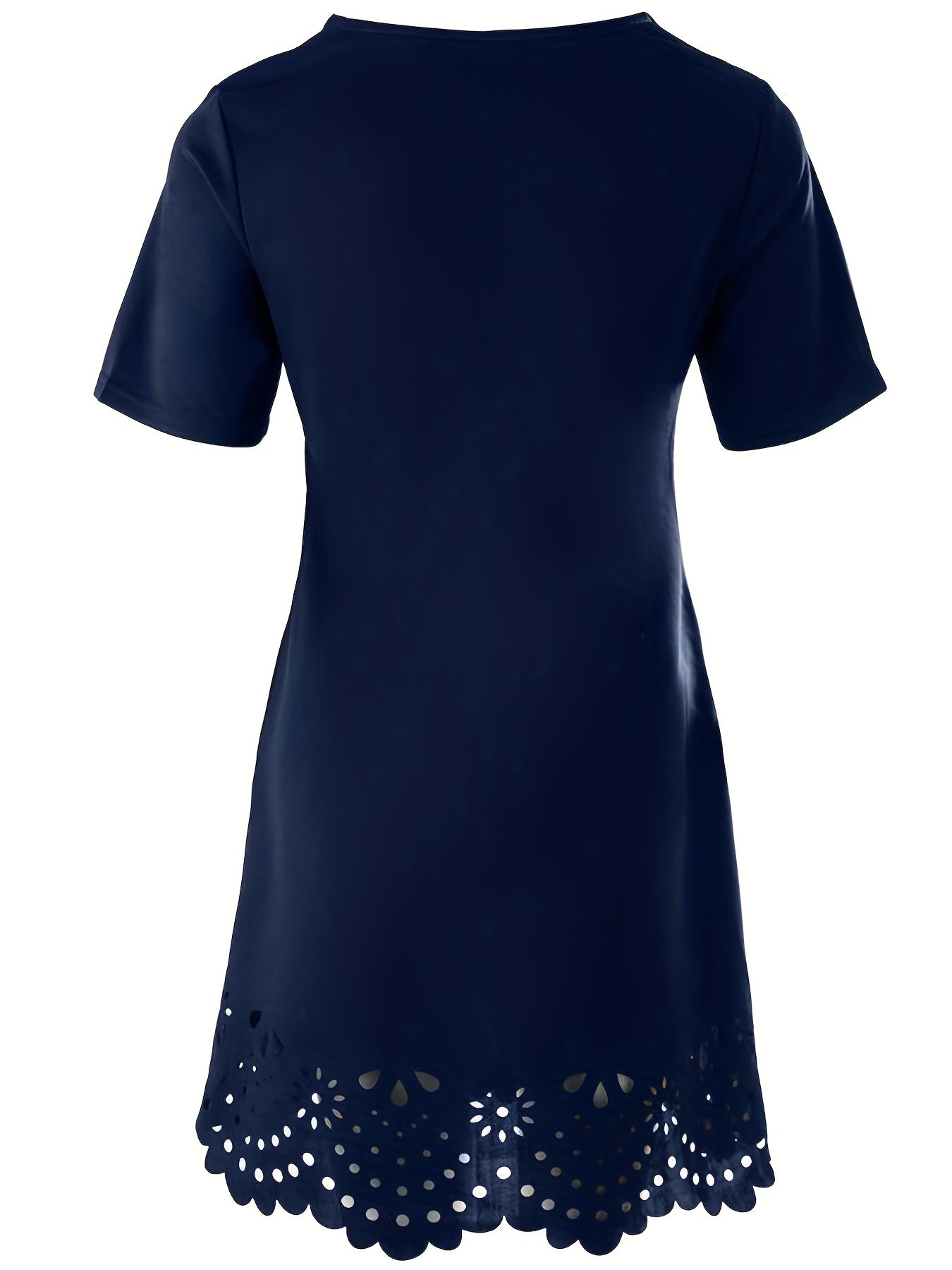  Casual Dress Women's Solid Cut Out Scalloped Trim Dress