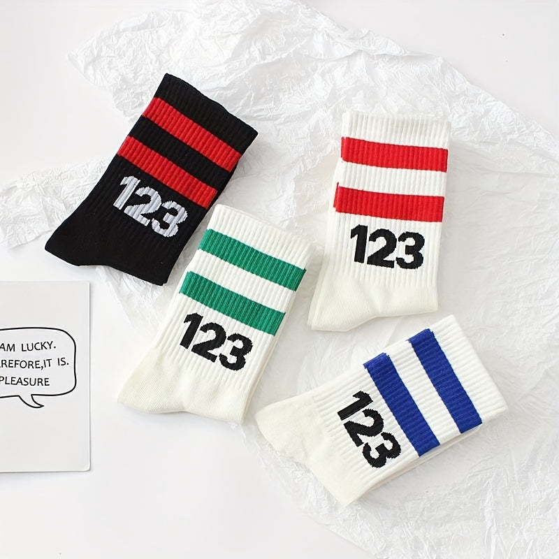 4 Pairs Striped Sports Socks Women's Stockings