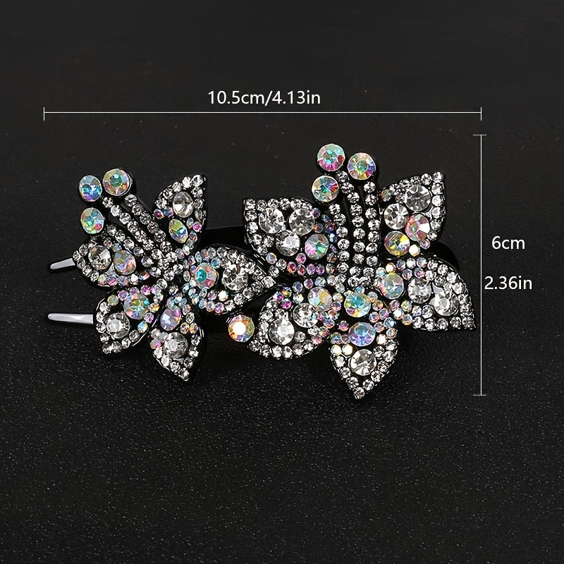 Colorful Rhinestone Flower Hair Claw Clip Retro Non Slip Strong Hold