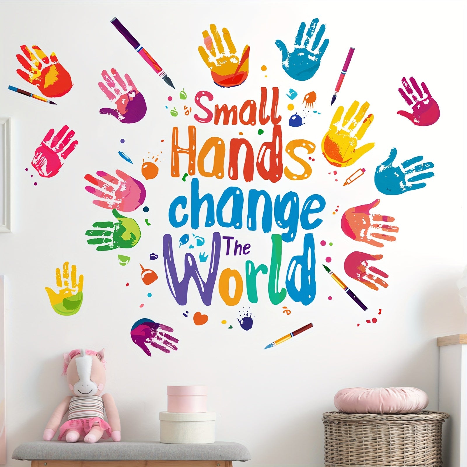 Inspirational Peel & Stick Vinyl Decal - Change The World Hands Graffiti Art