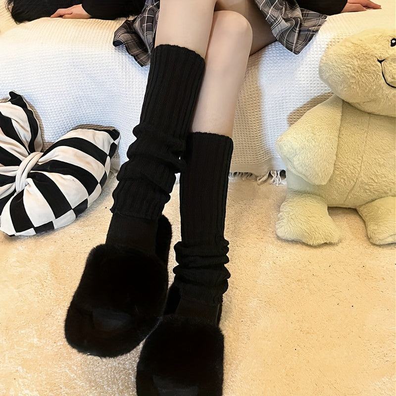 3 Pairs Solid Ribbed Leg Warmers Women's Stockings