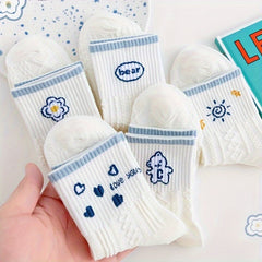 5 Pairs Cartoon Print Socks Women's Stockings & Hosiery