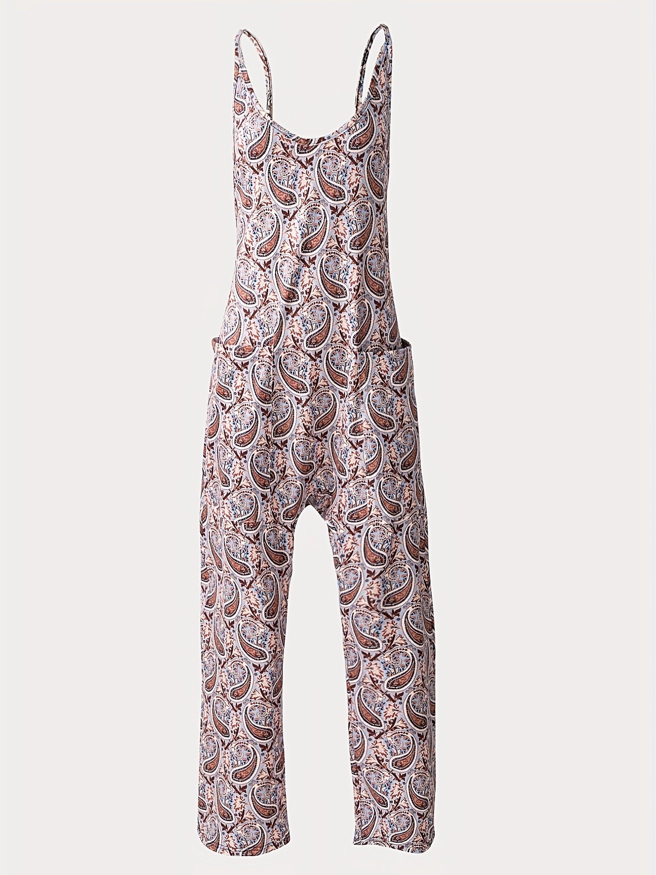 Paisley Print Dual Pockets Overall Jumpsuit
