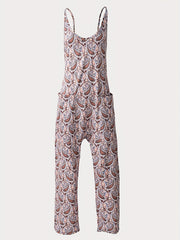 Paisley Print Dual Pockets Overall Jumpsuit