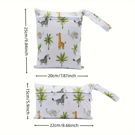 2pcs Animals Prints Beach Diaper Cloth Nappy Laundry Swimmer Wet Dry Pouch
