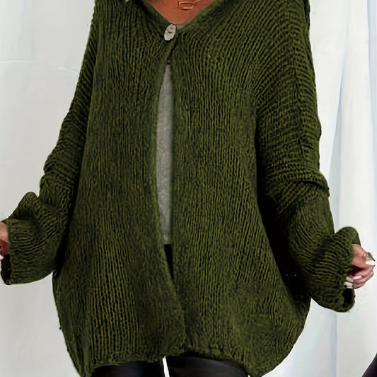  Casual Cardigan Solid Drop Shoulder Long Sleeve Hooded Cardigan
