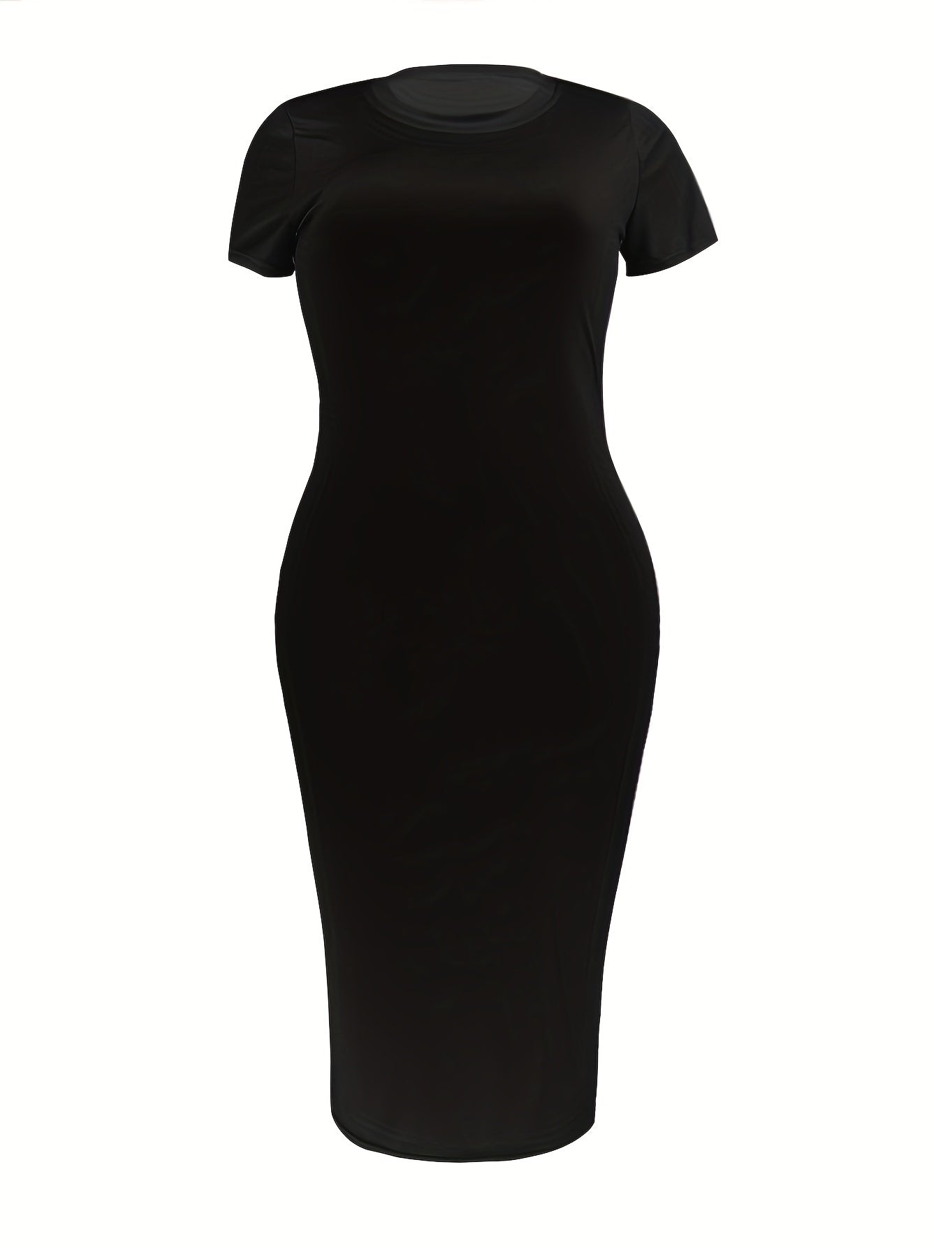  Basic Dress Women's Plus Short Sleeve Slim Fit Midi Dress