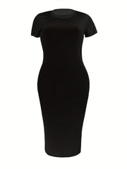  Basic Dress Women's Plus Short Sleeve Slim Fit Midi Dress