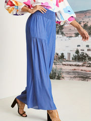  Denim Print High Rise Wide Leg Pants With Pockets