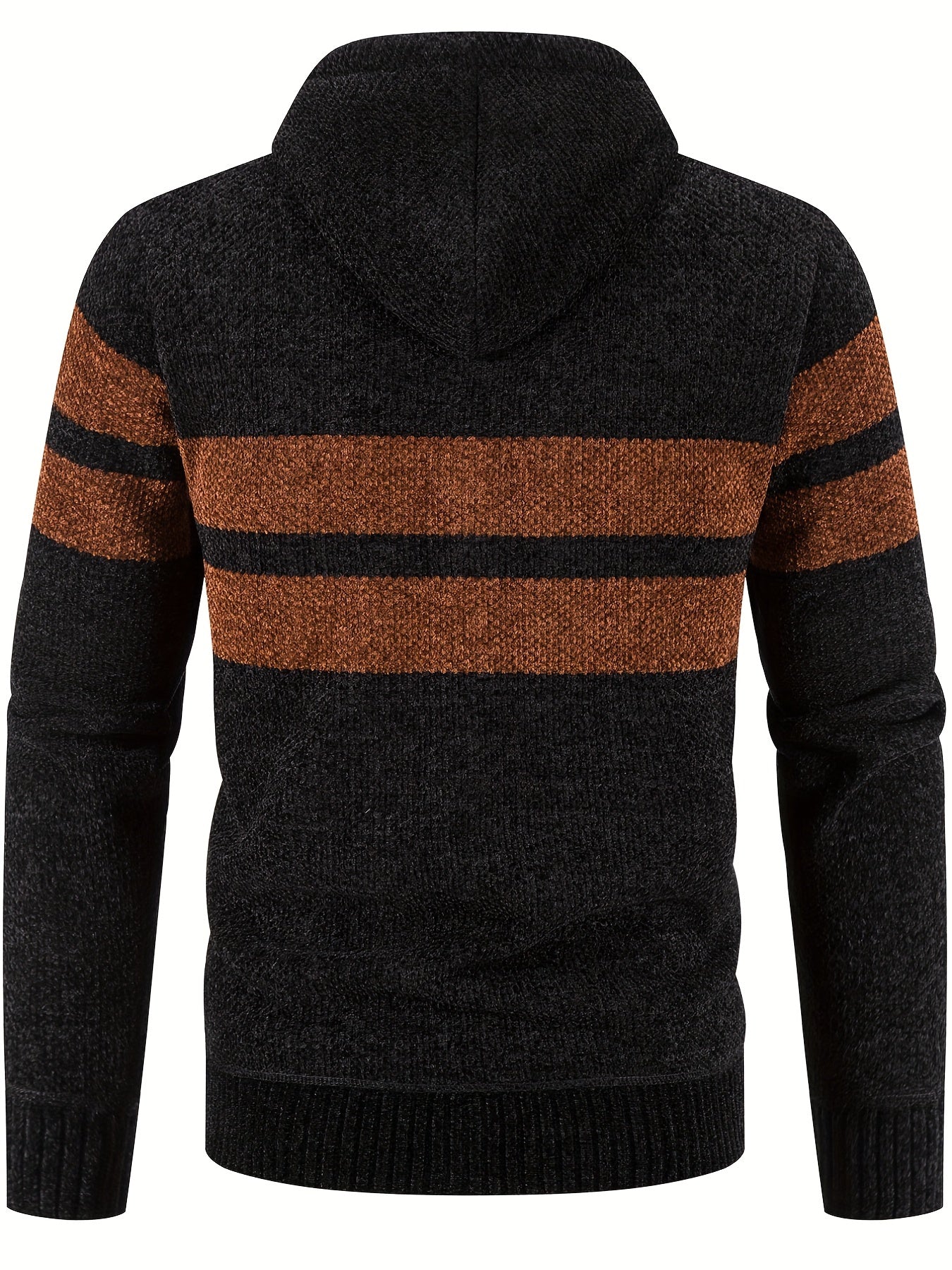 Men's Striped Pattern Hooded Cardigan with Teddy Lining