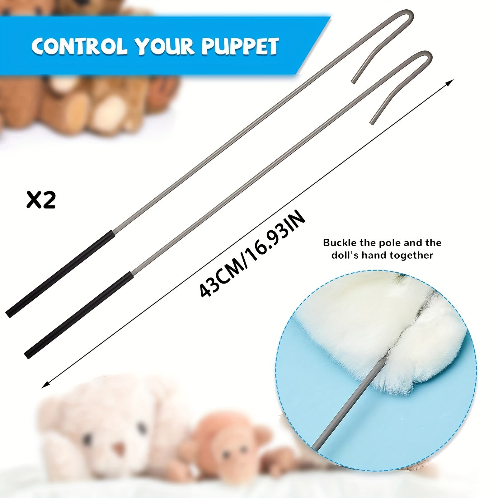 2pcs Puppet Rods Arm Control Rod Stainless Steel Accessory Stick Rubber Sleeve