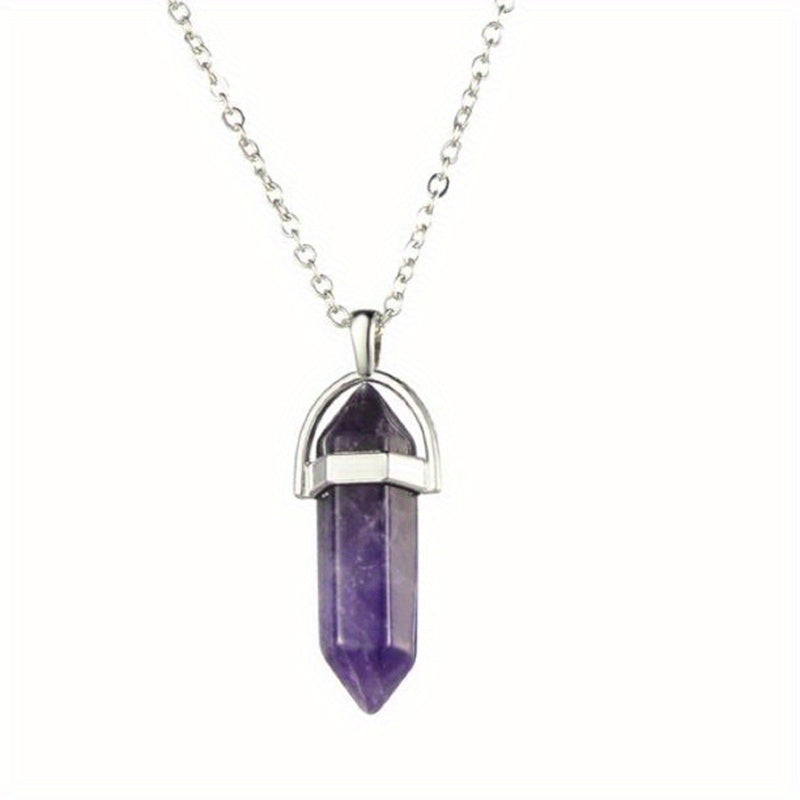 Vintage Silver Quartz Crystal Necklace Chakra Healing Point Pendulum Pendant