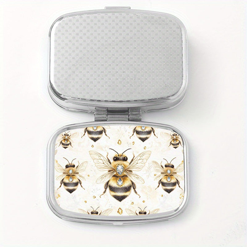 Gem Bee Printed Square Pill Box Two Compartment Portable Pill Box