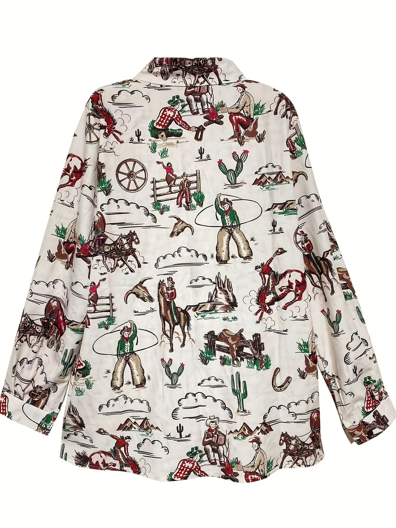  Western Style Blouse Women's Plus Cowboy Print Button Up Blouse