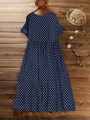  Polka Dot Print Short Sleeve Maxi Dress