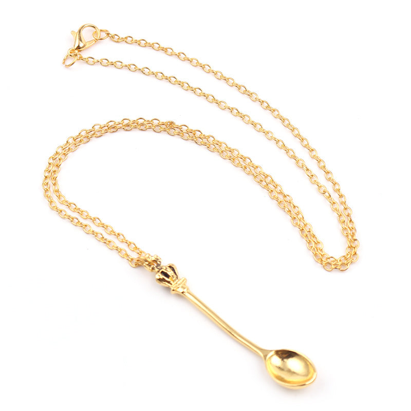 Minimalist Crown Mini Teaspoon Pendant Classic Necklace Vintage Crown Spoon