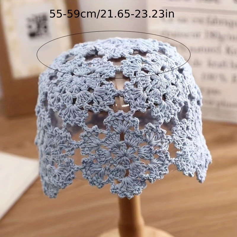 Crochet Beanie Flower Hollow Out Knitted Cloche Skull Cap