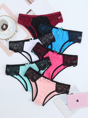 6 Pack Colorful Cotton Panties with Lace Trim Bikini Briefs