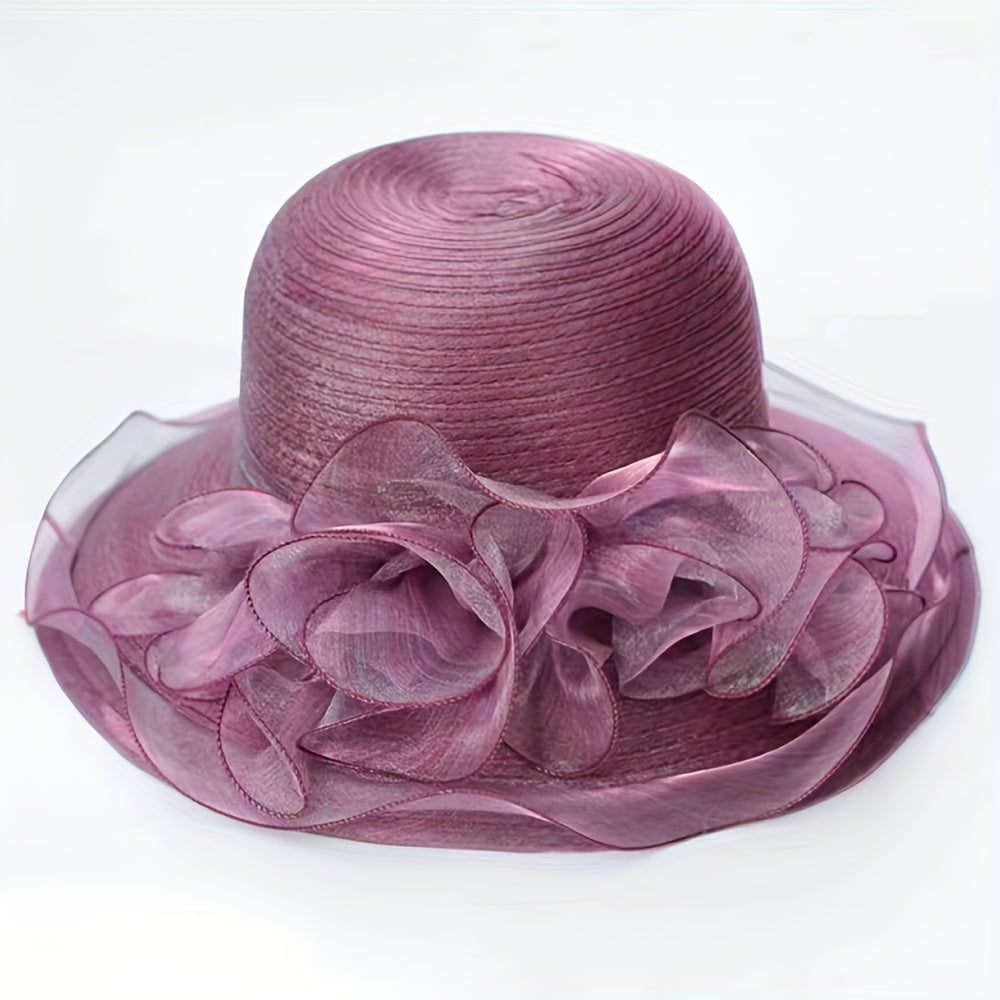Sunscreen Organza Bucket Hat Flower Decor Lace Derby Hat