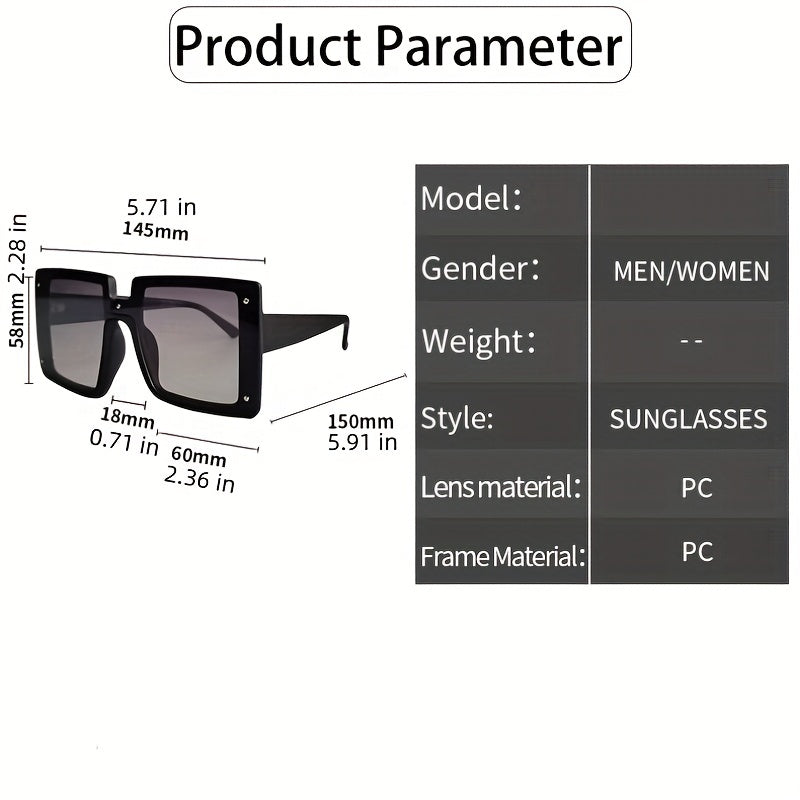Large Square Sunglasses Casual Block Gradient Glasses UV400